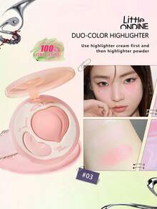Little Ondine Duo-Color Highlighter 03, Highlighter & Contour 2-in-1, Highlighter Pink & Contour Alami, Mencerahkan & Membentuk Wajah dengan Warna Merah Muda, Kilau Alami, Warna yang Dapat Disesuaikan, Tahan Lama, Ringan dan Praktis untuk Dibawa Bepergian, HADIAH - 03 - View 2
