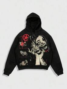 Anime Men's Minimalist Graphic Print Hoodie Sweatshirt - 黑色 4 - 查看 1