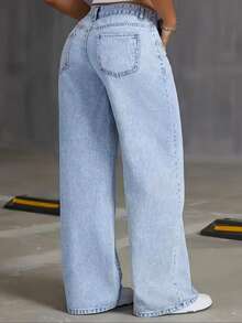 Women's Wide Leg Marble-Waisted Jeans, Wide Leg, No Lycra, Premium Bell Bottom, Elegant Summer Style - 淺色水洗藍 - 查看 4