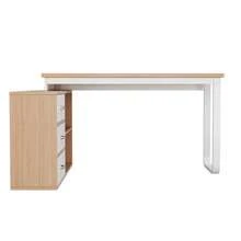 Simple Desk, Office Desk, Three Drawers, Two Open Shelves, Solid Steel Tube Frame, Wide And Thick Top, High Load Capacity, Natural Appearance - Natural Color - View 9