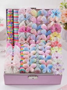178pcs Macaron Sweet Dreamy Girly Hair Accessories Set, Includes Tulle Lace Bow Hair Clips, Glitter Double-Layer Butterfly Hair Clips, Faux Multi-Layer Flower Hair Clips, Suitable For Daily Wear, Spring Outing, Parties - Multicolor - View 1