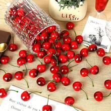 50pcs Artificial Cherry Decor, Suitable For Home, Kitchen, Party Decoration And Office Desk - Black and Red - View 1