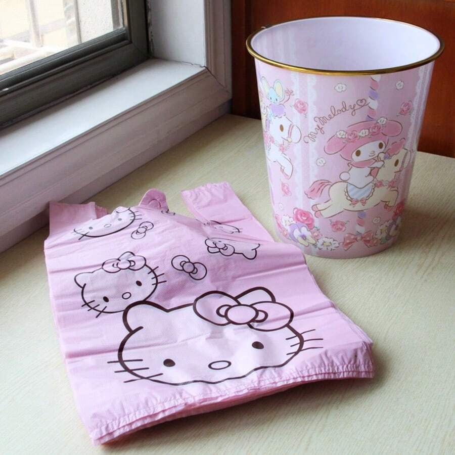 Hello Kitty 外觀設計 25/50/PET 多功能垃圾袋，提供大、中、小三種尺寸，適用於客廳、臥室、浴室和廚房，也可作為禮品袋或收納袋使用