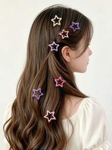 10pcs/30pcs/50pcs Dopamine Colorful Star Hair Clips, Cute Kids Bangs Clips, Small Hair Clips, Five-Pointed Star BB Clips Hair Accessories - Multicolor - View 3