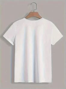 Women's Modern Minimalist T-Shirt, Vacation Style, Casual, Short Sleeve, Round Neck, Medium Size, Suitable For All Seasons, Unique Flat Print T-Shirt, Casual Graphic T-Shirt For Everyday Wear - 白色 - 查看 2