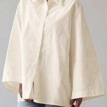 Camisa casual de mujer de unicolor elegante con cuello vuelto y manga larga, de tela de poliéster, adecuada para la oficina y el uso diario, primavera/verano - Albaricoque - Ver 1