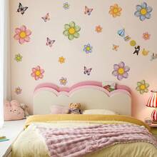 2 piezas Pegatinas de pared con flores y mariposas de colores, calcomanías florales de color macaron, material de PVC removible adecuado para la habitación de niñas, dormitorio, decoración de pared de la sala de estar - Ver 4