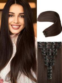 11pcs 26 Inch Straight Hair Extensions, Multi-Color Natural Soft Synthetic Hair Clips For Women - Deep Gold Highlights - 彩色 - 查看 13
