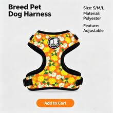 BVEOYPET 2pcs/Set: Dog Harness And Sun Hat Set, Adjustable Floral Pet Harness, Anti-Pull Design, Breathable Puppy Vest Harness + Sun Protection Hat, Suitable For Medium And Small Dogs, Outdoor Dog Walking Pet Supplies - Orange - View 4