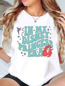 In My Disney Princess Era Ariel And Fairy Print Disney Women T Shirt Round Neck Short Sleeve Casual Everyday Wear Summer Holiday Soft Comfortable 220g - trắng - Xem 1