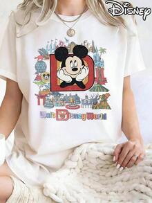 Women's Casual Cotton Round Neck Short Sleeve Mickey Mouse Walt Disney World Graphic Print Regular Length T-Shirt - Black - View 5