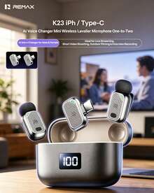 REMAX K23 Wireless Finger Clip Microphone (1-To-2) With AI Voice Changer For Male/Female Voices, 10-Hour Long Battery Life, Charges While Using, Dual Noise Reduction, Suitable For Video Recording, Interviews, And Live Streaming. - View 3
