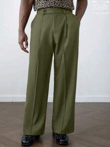 Men's Casual Loose Fit Straight Leg Wide Leg Pants With Pockets Zipper Button Design Long Pants Formal Occasion Comfortable Style Men's Suit Pants - Green - View 5
