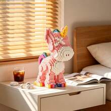 4900pcs Cute Rainbow Unicorn Micro Building Blocks Kit, 3D Animal Mini Particle Assembly Bricks, DIY Stress Relief Puzzle Figurine, Aesthetic Desktop Ornament, Birthday Holiday Gift For Girls Kids Room Decor Collectible Toy - Multicolor - View 9