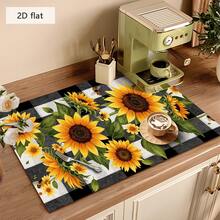 1pc Dish Drying Mat, Coffee Machine Mat, Kitchen Counter Draining Pad, Highly Absorbent & Quick Dry, Black & White Checkered Sunflower & Bee Pattern, Suitable For Dining Table, Cafe, Bar Counter, Bowls & Utensils Drying, Multi-Purpose Drainage Mat, Home Gift, Tabletop Decor - XYLSD-406 - View 4