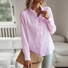 Camisa de otoño para mujer con mangas largas con volantes y mangas abullonadas - azul claro - Ver 3