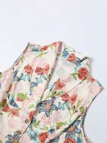 CURVE Vestido casual y elegante sin mangas con estampado tejido y solapa para mujer de talla para el verano - Multicolor - Ver 3