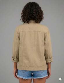 Maxi Oversized Denim Jacket With Pockets, Women's Long Winter - 卡其色 - 查看 2