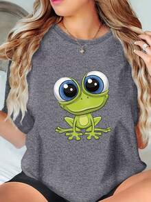 Damen-T-Shirt aus 100% Baumwolle, Kurzarm-T-Shirt mit niedlichem Prinzen-Frosch-Druck, lässige Frühlings-/Sommermode, Damenkleidung für den Junggesellenabschied 2026 - Weiß - Übersicht 11