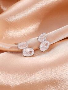rakol 2pcs Silver Cubic Zirconia Stud Earrings - Silver - View 4