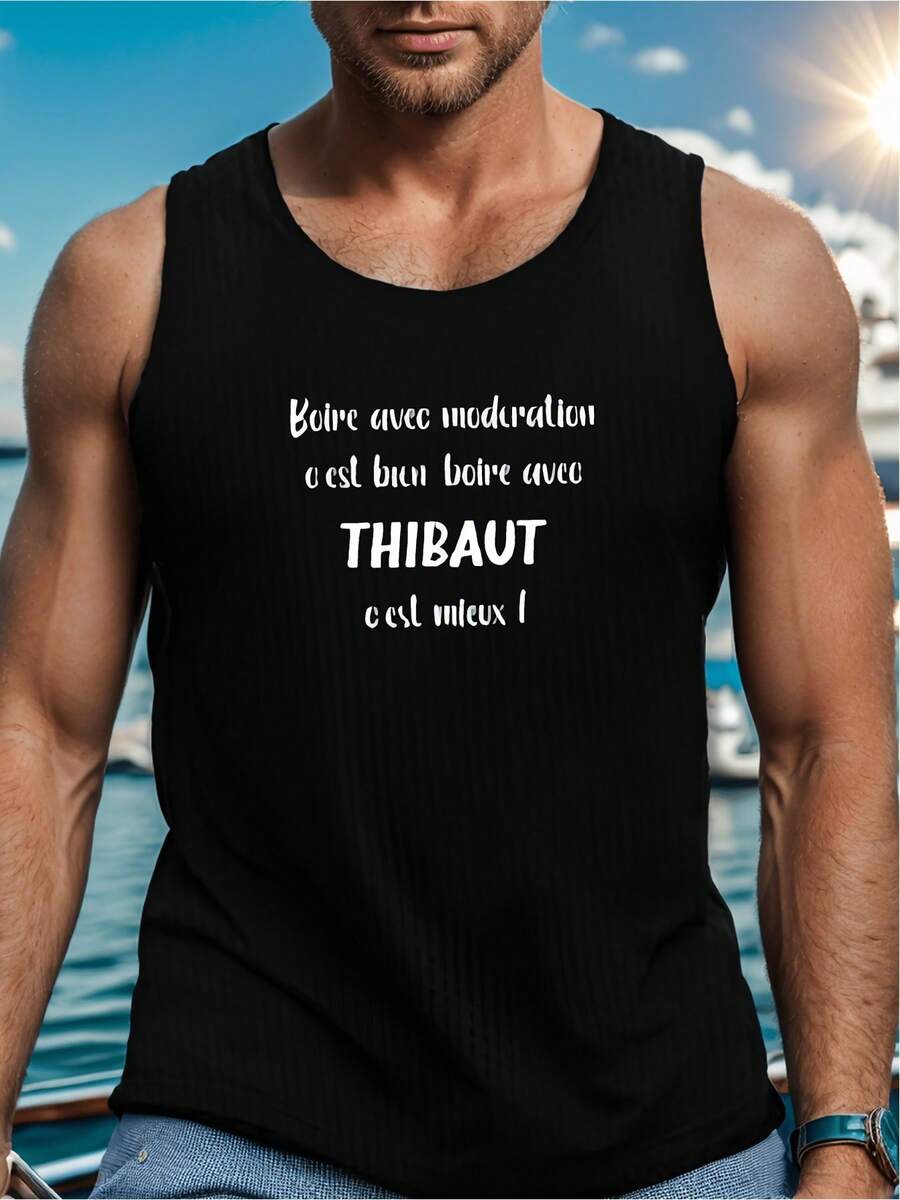 Casual Standard Size Men'S Vest In Fun French Style - Black - View 1