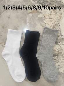 1/5/10/20 paires de chaussettes montantes noires et blanches pour femmes, chaussettes de sport respirantes convenant pour la course, le basket-ball, le cyclisme, les longues chaussettes - Noir et Blanc - Voir 4