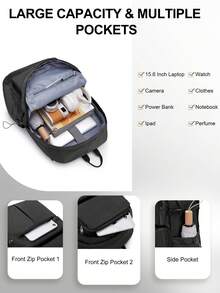 Mochila para portátil de gran capacidad, mochila de viaje casual con múltiples compartimentos, cabe portátiles de 15.6 pulgadas, mochilas escolares para estudiantes de secundaria, mochila de negocios ligera, impermeable y a prueba de golpes, con correas de hombro ergonómicas y acolchadas transpirables - Multicolor - Ver 5