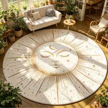 1 pieza Alfombra redonda con estampado de sol y luna en estilo bohemio, de textura de terciopelo de lujo. Alfombra de baño, alfombra de baño, felpudo, alfombra pequeña, alfombra, alfombra de piso, decoración del hogar, alfombra de área, alfombra de exterior, decoración del hogar, alfombra de área, alfombra de dormitorio, alfombra lavable - Multicolor - Ver 3