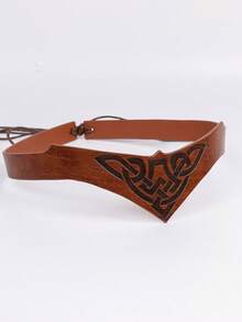 2pcs Medieval Celtic Pattern PU Leather Headbands, Viking Style Triangle Forehead Bands, Retro Cosplay Hair Accessories - A - View 5