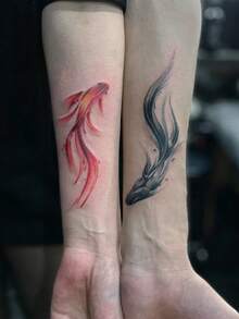3 Pieces Of Chinese Ink Wash Multi-Color Koi Fish Combination Vertical Temporary Tattoos, With Realistic Tattoo Design. Suitable For Travel, Music Festivals, Games, Graduation Gifts. Lasts For 3-5 Days. - Multicolor - View 5