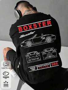 T-shirt coton homme ample, motif voiture de sport classique, grandes tailles, doux respirant beau tombé, vêtement sport décontracté printemps-été, idéal quotidien extérieur vacances - Noir - Voir 6