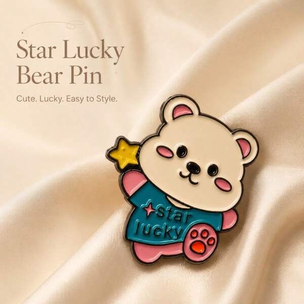 "Star Lucky" Bear Brooch Pin, Colorful Enamel Pin, Lucky Charm Lapel Pin For Clothing Bags