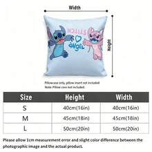 Disney Lilo & StitchCushion Cover Cover, Cute Jumping Stitch And Angel With "Stitch & Angel" Lettering DecorativeCushion Cover, Soft Light Blue Squarefor Kids Bedroom Sofa Couch - Color - View 5