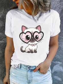 Women's Printed Short-Sleeved Summer T-Shirt, Modern And Casual, Machine Washable, Comfortable Fit, 2D Flat Print, Women's Shirts, Women's Blouses, Clothing, Pretty Blouses, Women's Blouses. - 白色_08 - 查看 12