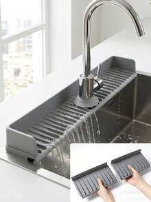 Flexible Drainage Mat, Splash-Proof Faucet Cover - Anti-Slip, Quick-Drying Drainage Mat Suitable For Sinks, Protecting Bathroom And Kitchen Sinks. Easy-To-Clean Surface, Fits Single-Hole Faucets, Applicable For Kitchen And Bathroom Vanities. - Solid Color - View 1