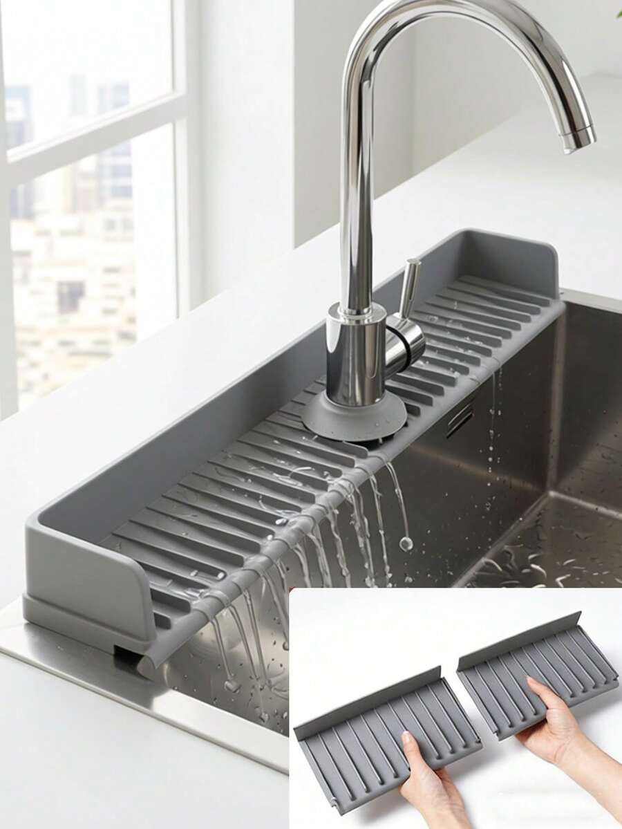 Flexible Drainage Mat, Splash-Proof Faucet Cover - Anti-Slip, Quick-Drying Drainage Mat Suitable For Sinks, Protecting Bathroom And Kitchen Sinks. Easy-To-Clean Surface, Fits Single-Hole Faucets, Applicable For Kitchen And Bathroom Vanities. - Solid Color - View 1
