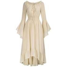 Girls Vintage Solid Color Lace Collar Long Sleeve Dress Gothic Minimalism Elastic Waist Irregular Hem A Line Fashion Princess Mini Dresses For Teen - Black - View 2