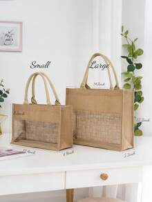 Personalized Bridesmaid Linen Tote Bag With Name, Customized Jute Bag, Letter Print Beach Bag, Monogrammed Gift Bag For Bachelorette Party - Multicolor - View 9