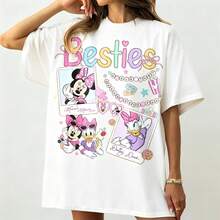 Disney Women's T-Shirts Vintage Magical Besties Themed Oversized T-Shirts, 100% Cotton Retro Short-Sleeved Casual Shirts, And Graphic Printing T-Shirts For Lovely Girls Trip Daily Outfits - trắng - Xem 1