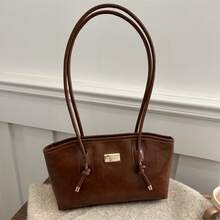 Bolso de mano moderno y versátil para mujer, estilo casual elegante con un toque de alta gama, bolso de hombro estiloso ideal para ir de compras, bolso grande retro de moda para mujer, nuevo bolso tote de cuero encerado de moda 2026, popular bolso de hombro para ir al trabajo en otoño e invierno. - Marrón sin colgante - Ver 9