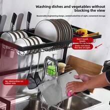 Escurridor de platos sobre el fregadero, organizador de almacenamiento de cocina de gran capacidad para cuencos, platos, cubiertos, cuchillos y tablas de cortar, estante de cocina moderno y duradero, escurridor de platos de cocina, esencial de cocina - Multicolor - Ver 4
