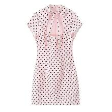Vestido Corto de Verano 2026 con Estampado de Puntos y Lazo de Mariposa, Estilo Casual de Cintura Alta para Mujer - Rosa de lunares - Ver 1