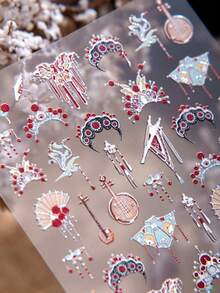 Pegatinas de uñas con diseño de fénix y corona estilo chino con efecto láser dorado, estilo Ins. Pegatinas de uñas de dibujos animados divertidas, con efecto 5D en relieve, tema exquisito, fácil decoración de uñas DIY, regalos para fiestas, pegatinas para decorar vasos y teléfonos - Multicolor - Ver 6