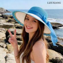 Stylish Straw Hat With Bowknot,Hats For Women,Beach Hats For Women,Elegant Women's Sun Hat, Beach Sun Protection Hat, UV Protection Hat - 淺藍色 - 查看 11