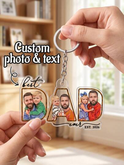 1pc Custom DAD Letter Photo Acrylic Keychain, Personalized Multi-Photo Keychain, Father's Day Gifts, Family Keepsakes For Dad Grandpa, Holiday Gift