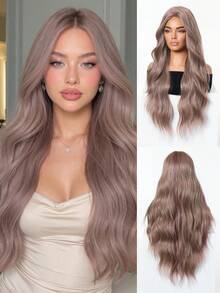 Tóc giả sóng nước 28 inch ombre nâu nhạt sang vàng tro rẽ ngôi giữa, uốn xoăn lỏng định hình sẵn, sợi tổng hợp chịu nhiệt, phong cách cá tính cho nữ, hợp streetwear, hip hop, lễ hội âm nhạc, mặc thường ngày và đi club - Hồng - Xem 6