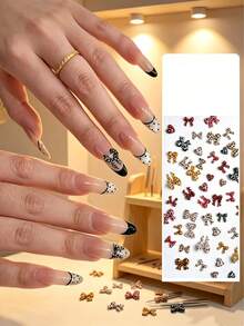 10-100pcs Y2K Leopard Print Bow & Heart Nail Charms, 3D Resin Flatback Nail Art Decoration, Cute Mini Bow Nail Studs For DIY Manicure Accessories - Multicolor - View 1