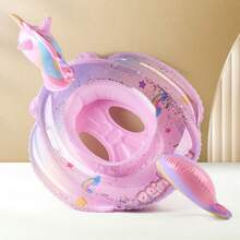 1pc Kids Unicorn Inflatable Swim Seat Ring, Shiny Transparent Thickened PVC Pool Float With Handle, Anti-Flip Baby Swim Ring Suit, First Day Of School - Multicolor - View 12