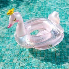 1pc Kids Unicorn Inflatable Swim Seat Ring, Shiny Transparent Thickened PVC Pool Float With Handle, Anti-Flip Baby Swim Ring Suit, First Day Of School - Multicolor - View 14