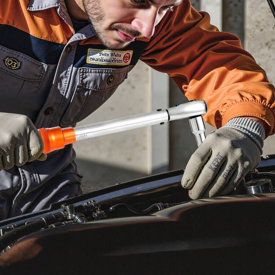 Click Torque Wrench Set, 3/8 Inch Drive, 5-60 N.M / 3.7-44.3 Lbf.Ft, Dual-Direction, 72-Tooth, ±3% High Precision, With Sockets, Bits, Extension Bar, Spark Plug Sockets, Adapter, Orange - 3/8 Inch - View 1